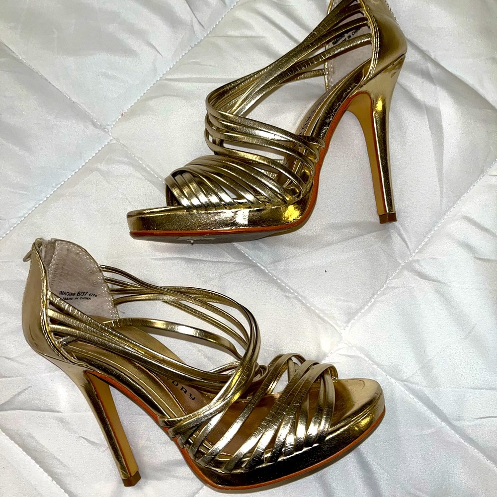 Chinese Laundry Gold Strappy Open Toe Stiletto Heels